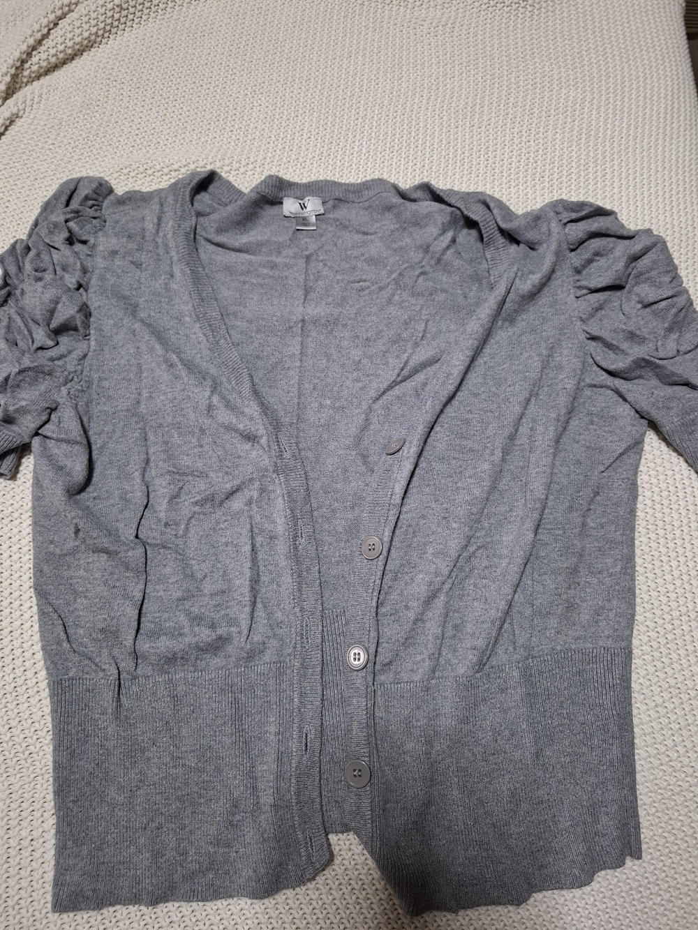 Worthington Gray Ruched Short-Sleeve Button Cardigan